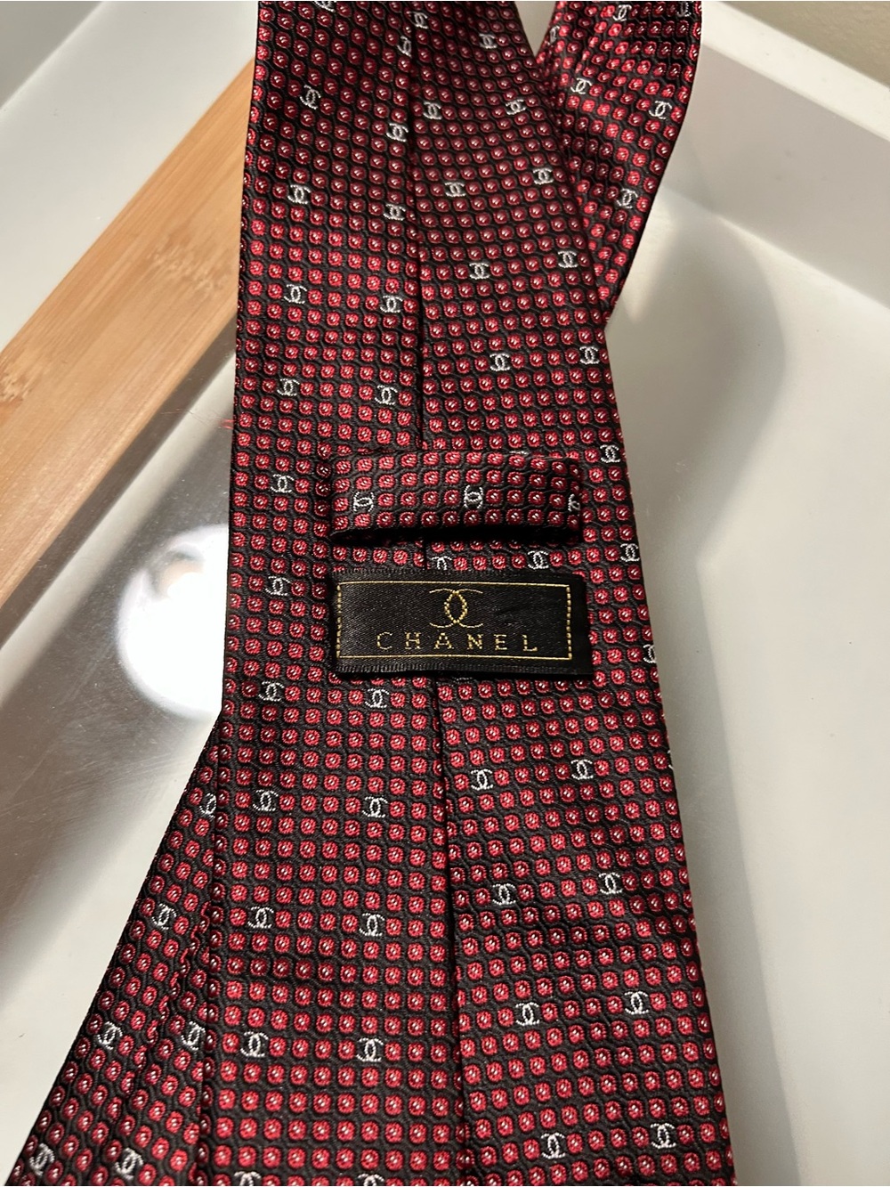 Vintage CHANEL Red and Black Silk Tie
